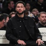 Brooklyn Nets guard Ben Simmons sits on sideline with injury