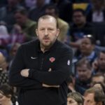 New York Knicks head coach Tom Thibodeau watches the game against the Golden State Warriors during the first half at Chase Center.