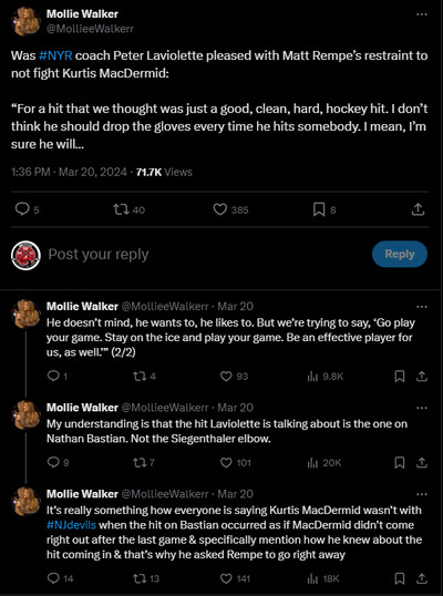 Mollie Walker’s tweets from Peter Laviolette on March 20, 2024.