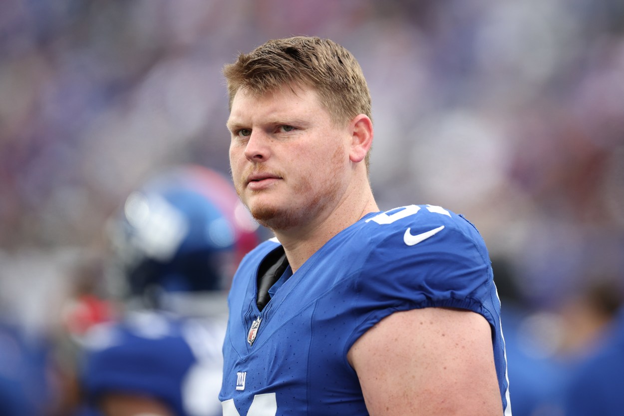 Dec 31, 2023; East Rutherford, New Jersey, USA; New York Giants center John Michael Schmitz Jr. (61) at MetLife Stadium. Mandatory Credit: Vincent Carchietta-USA TODAY Sports