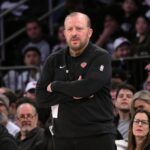 New York Knicks head coach Tom Thibodeau looks on during the third quarter against the Oklahoma City Thunder at Madison Square Garden.