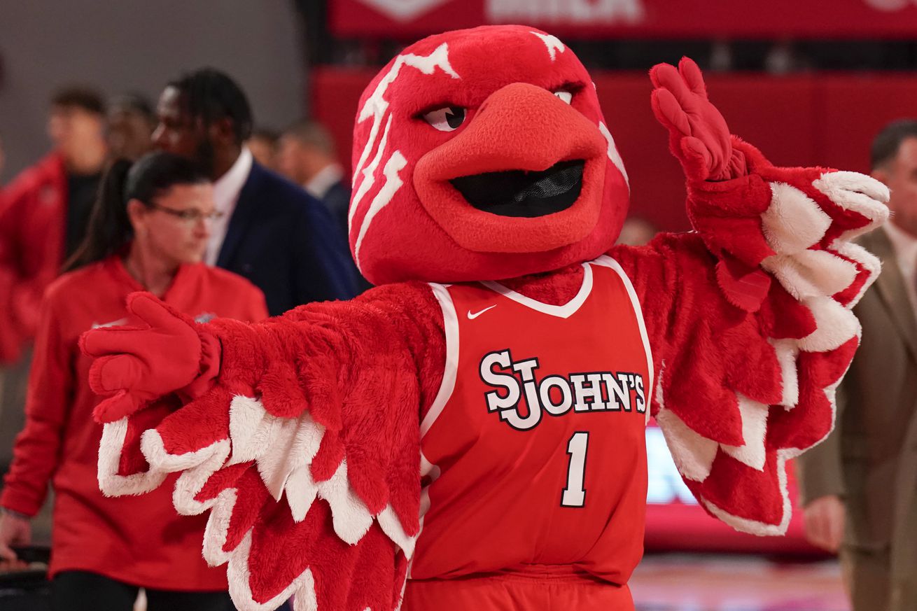 The St. John’s Red Storm mascot during the game against the Stony Brook Seawolves at Carnesecca Arena on November 7, 2023 in the Queens borough of New York City.