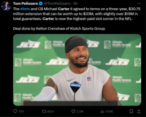 The Jets and Michael Carter II have a new 3-year deal in place.