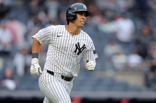 Aug 7, 2024; Bronx, New York, USA; New York Yankees second baseman Oswaldo Cabrera (95) rounds the bases after hitting a solo home run against the Los Angeles Angels during the second inning at Yankee Stadium. Mandatory Credit: Brad Penner-USA TODAY Sports