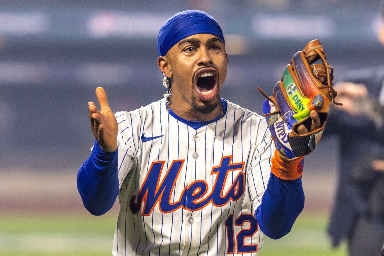 Mets Francisco Lindor celebrates team’s victory over the Phillies in NLDS