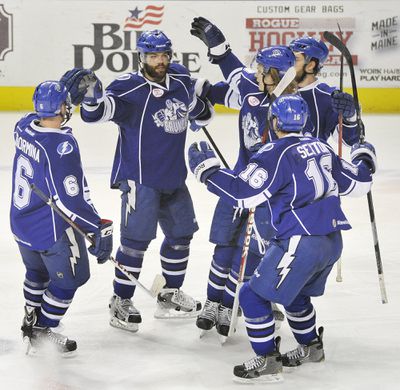 Portland Pirates vs. Syracuse Crunch playoff hockey game at the Cumberland County Civic Center. Syra