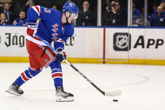 New York Rangers left wing Alexis Lafreniere (13) scores the game winning goal in a shootout against the Columbus Blue Jackets at Madison Square Garden