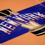 Nov 24, 2023; New York, New York, USA; General view of the in-season tournament court logo during warmups before a game between the New York Knicks and the Miami Heat at Madison Square Garden. Mandatory Credit: Brad Penner-USA TODAY Sports Patrick Ewing