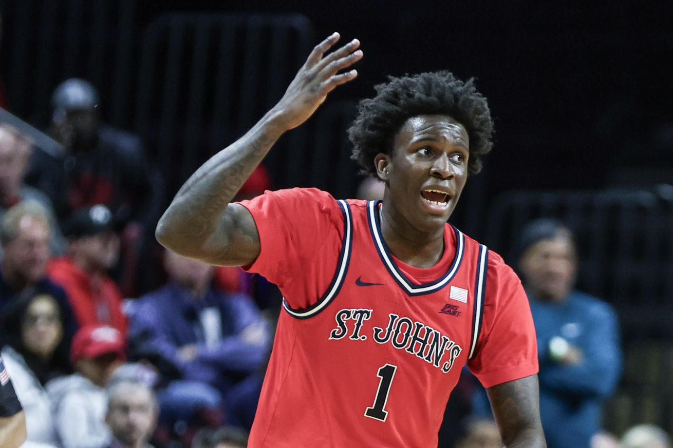 Oct 17, 2024; Piscataway, NJ, USA; St. John’s Red Storm guard Kadary Richmond (1) at Jersey Mike’s Arena. Mandatory Credit: Wendell Cruz-Imagn Images