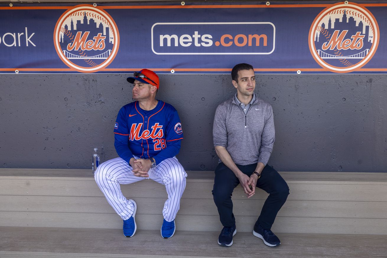 New York Mets manager Carlos Mendoza and president of baseball operations David Stearn...