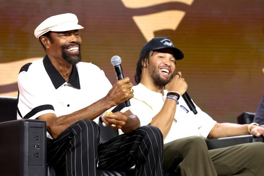 NEW YORK, NEW YORK (KNICKS) - AUGUST 16: (L-R) Walt Frazier and Jalen Brunson speak onstage at the Fanatics Fest NYC 2024 at Jacob Javits Center on August 16, 2024 in New York City. (Photo by Kevin Mazur/Getty Images for Fanatics)