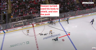 Hischier Goal #3: Noesen won the puck and saw Hischier breaking away