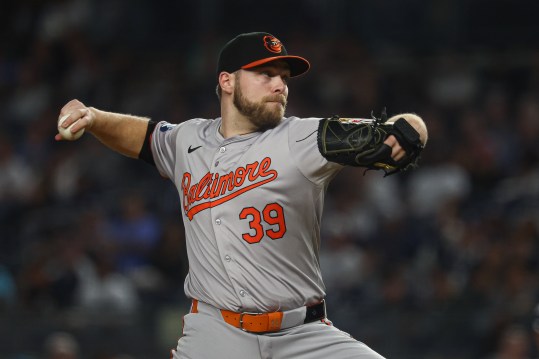 Sep 26, 2024; Bronx, New York, USA; Baltimore Orioles starting pitcher Corbin Burnes (39) delivers a pitch during the first inning against the New York Yankees at Yankee Stadium. Mandatory Credit: Vincent Carchietta-Imagn Images