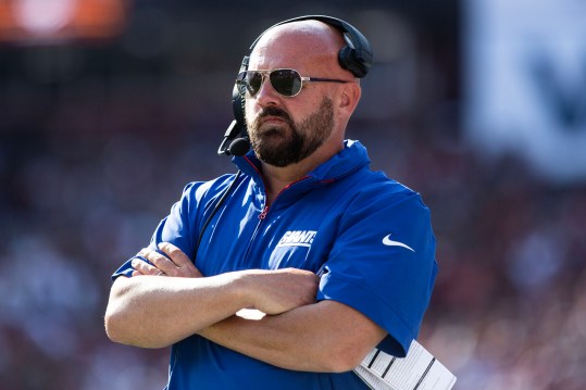 Sep 15, 2024; Landover, Maryland, USA; New York Giants head coach Brian Daboll stands on the sideline in the second half against the Washington Commanders at Commanders Field. Mandatory Credit: Luke Johnson-Imagn Images