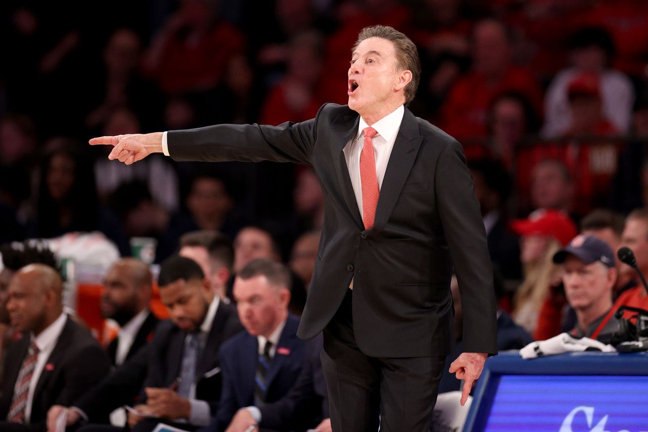 NEW YORK, NEW YORK - FEBRUARY 16: Head Coach Rick Pitino of the St. John’s Red Storm shouts instructions against the Creighton Bluejays during the first half at Madison Square Garden on February 16, 2025 in New York City.