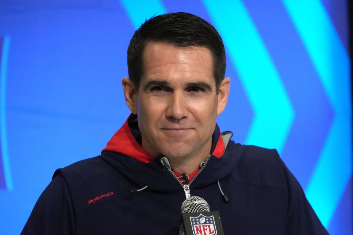 Feb 27, 2024; Indianapolis, IN, USA; New York Giants general manager Joe Schoen speaks during a press conference during the NFL Scouting Combine at Indiana Convention Center. Mandatory Credit: Kirby Lee-USA TODAY Sports