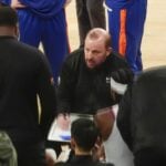 New York Knicks head coach Tom Thibodeau coaches his players